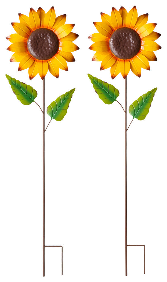 2-Piece Set 42"H Fall Metal Sunflower Yard Stake