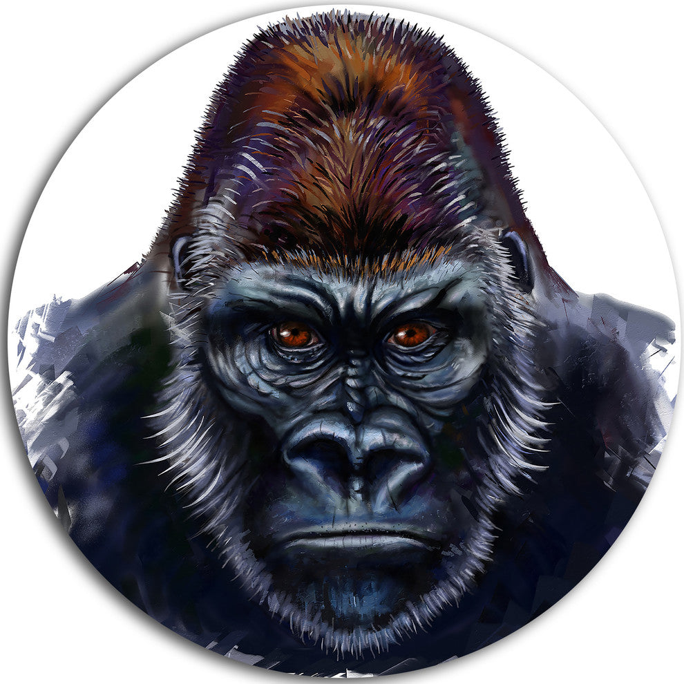 Gorilla Male Illustration, Animal Round Wall Art, 11"