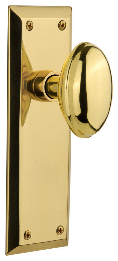 NY Plate Privacy Homestead Door Knob, Polished Brass