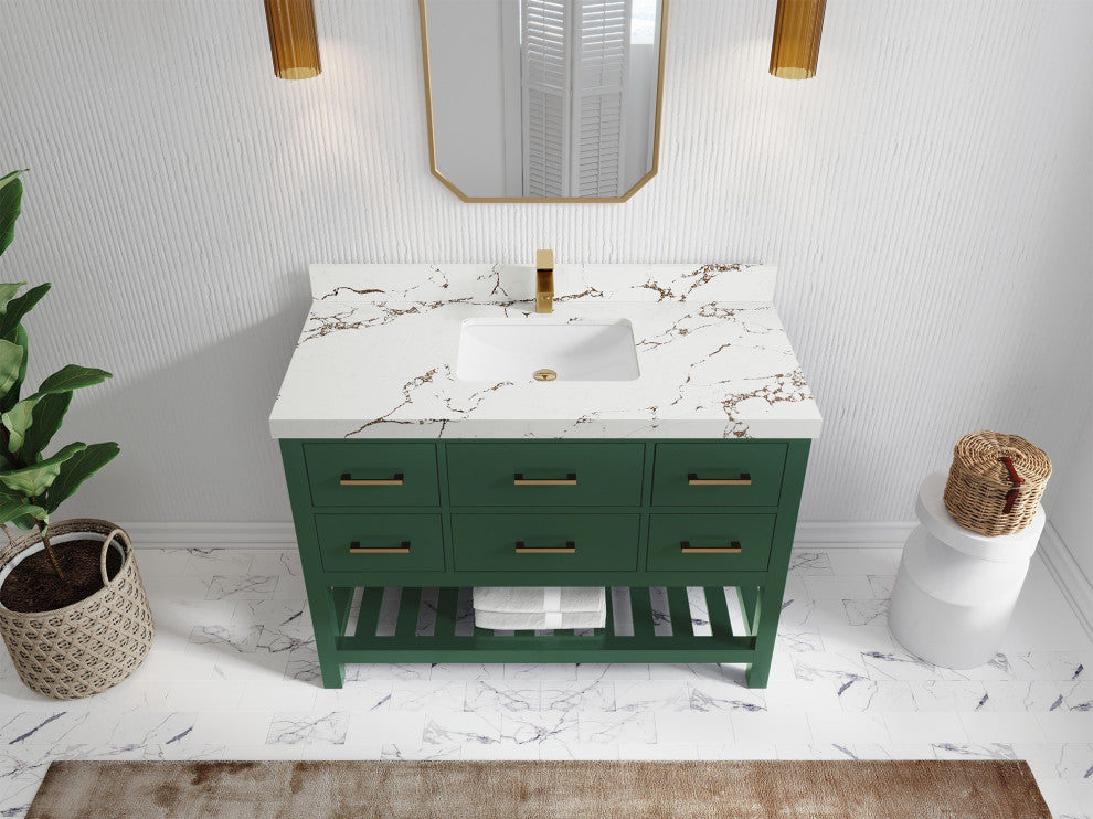 Parker 48" Single Sink Bath Vanity, Lafayette Green 2" Viola Brown