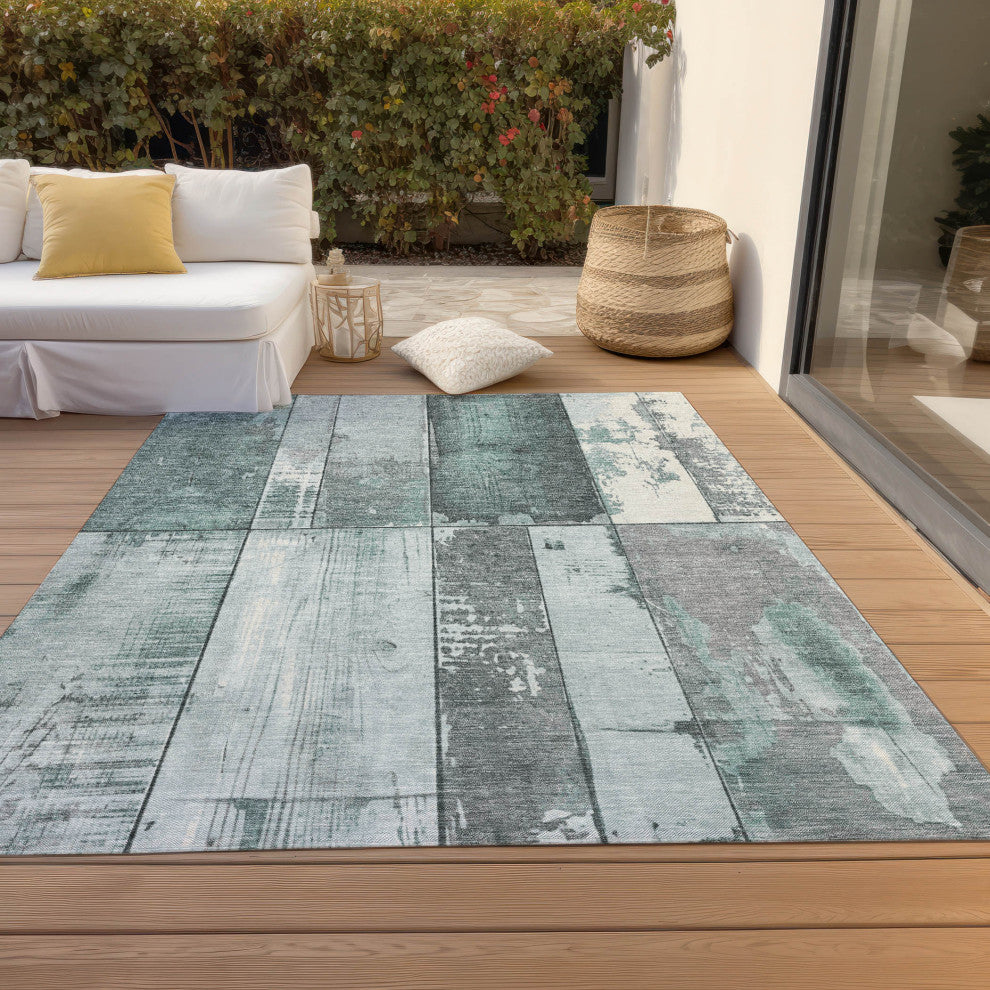 Machine Washable Indoor/Outdoor Chantille ACN1877 Teal 10' x 14' Rug