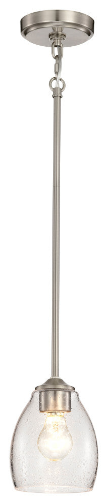 1-Light 5 in. Brushed Nickel Mini Pendant With Seedy Glass Shade