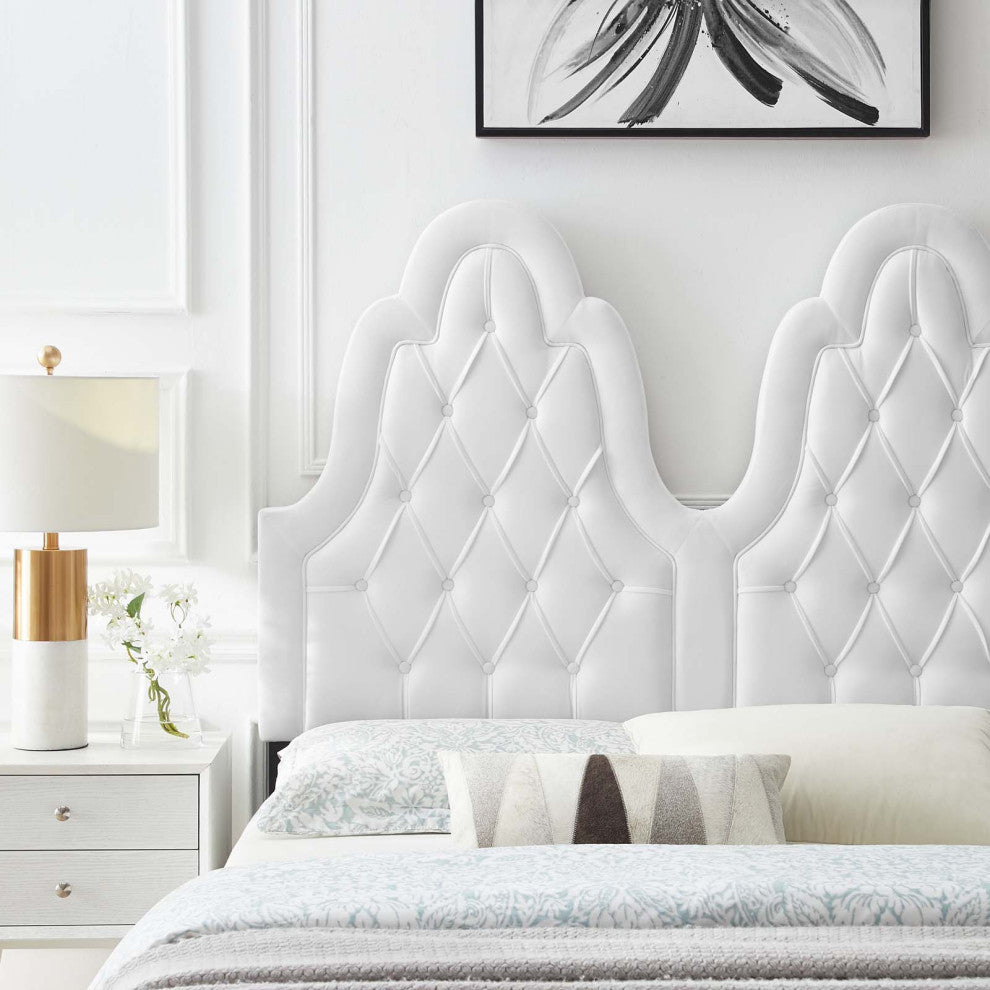 Tufted Headboard, Full Queen Size, Velvet, White, Modern Contemporary, Bedroom