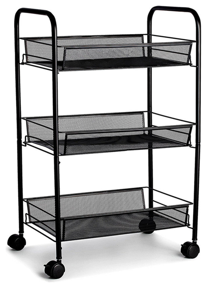 3-Tier Mesh Rolling Storage Cart With Baskets