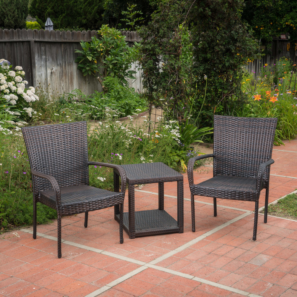GDF Studio 3-Piece Parham Outdoor Multi-Brown Wicker Set, Box Table