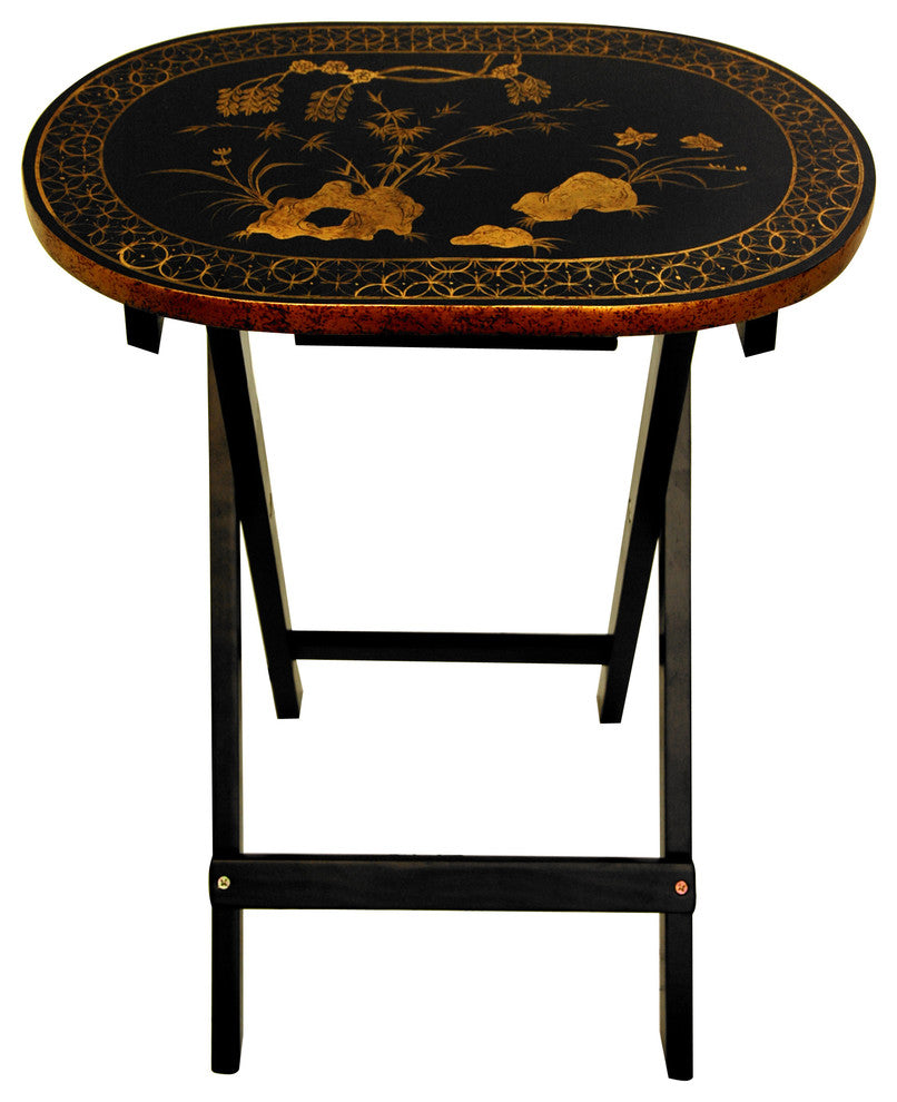 Rosewood TV Tray Set, Antique Gold