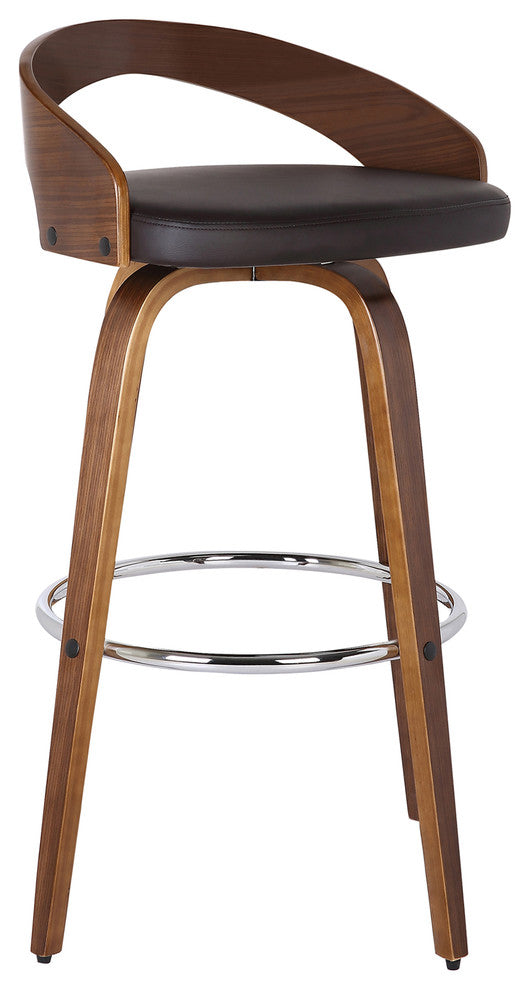 Mahan 26" Counterstool, Walnut Wood Finish With Brown Faux Leather