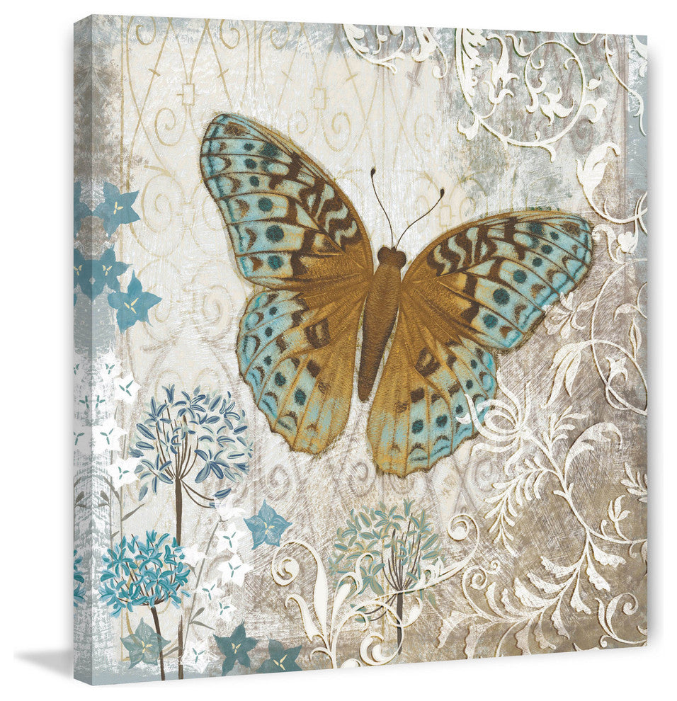 "Blue Linen Butterfly" Painting Print on Wrapped Canvas