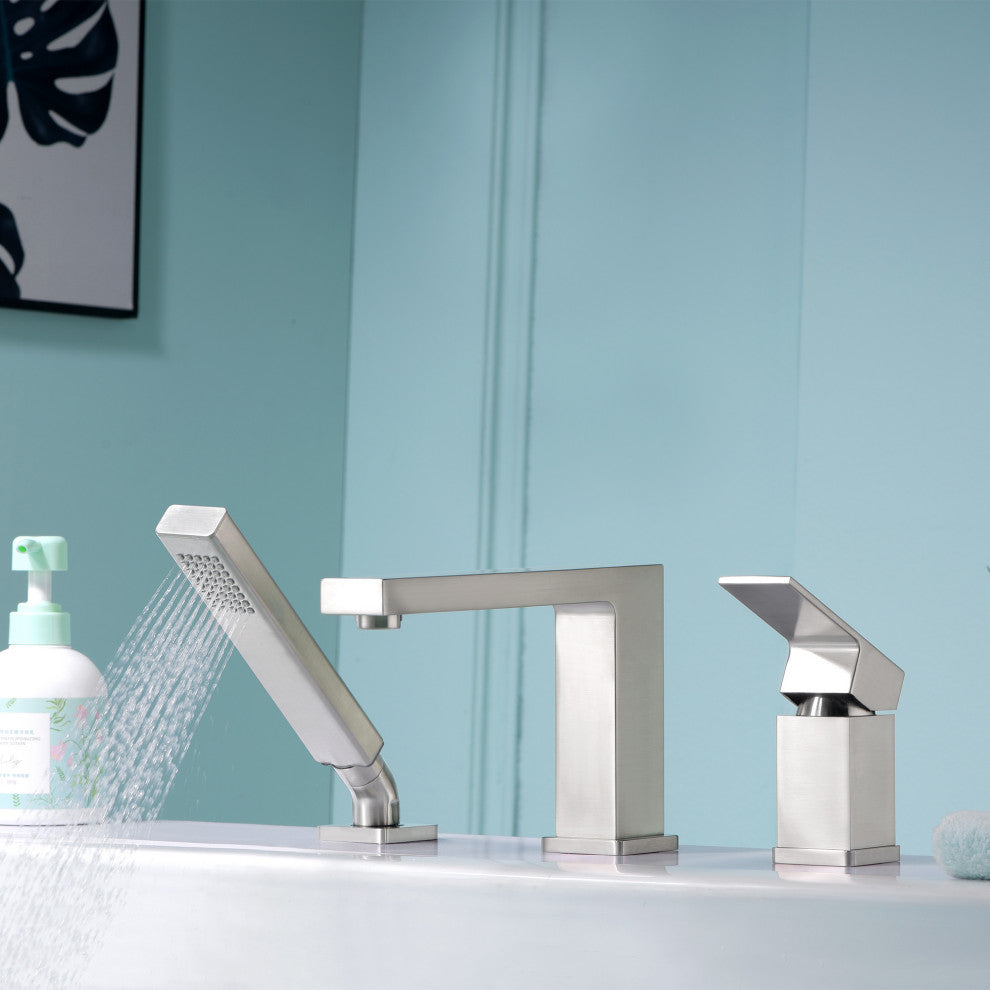 Luxier RTF17 Deck-Mount Roman Tub Faucet With Hand Shower, Brushed Nickel