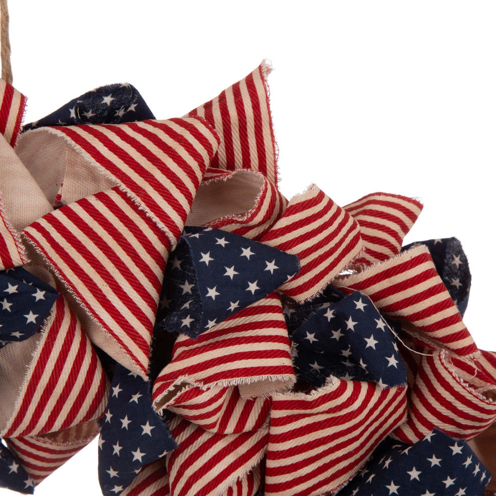 19"D Fabric Patriotic/Americana Stripes and Stars Wreath