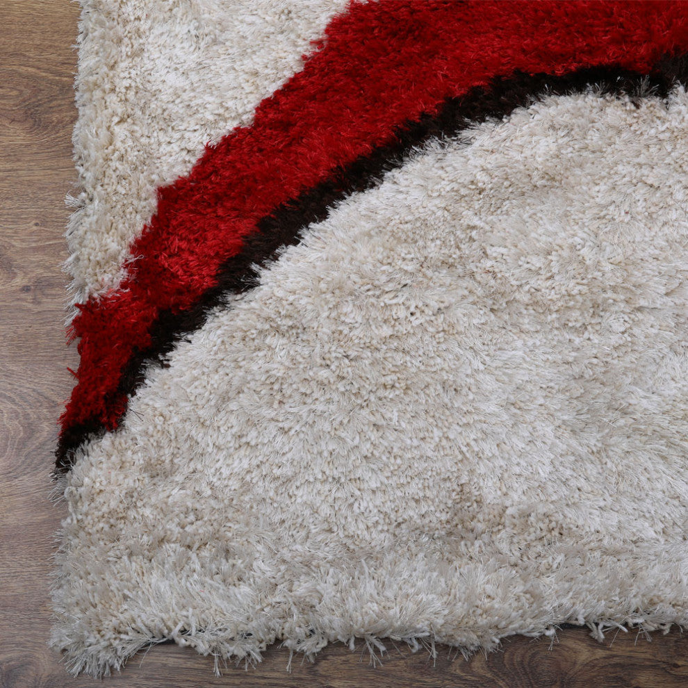 HAND TUFTED SHAG POLYESTER ECO-FRIENDLY AREA RUGS, Red Ivory Color, Contemporary