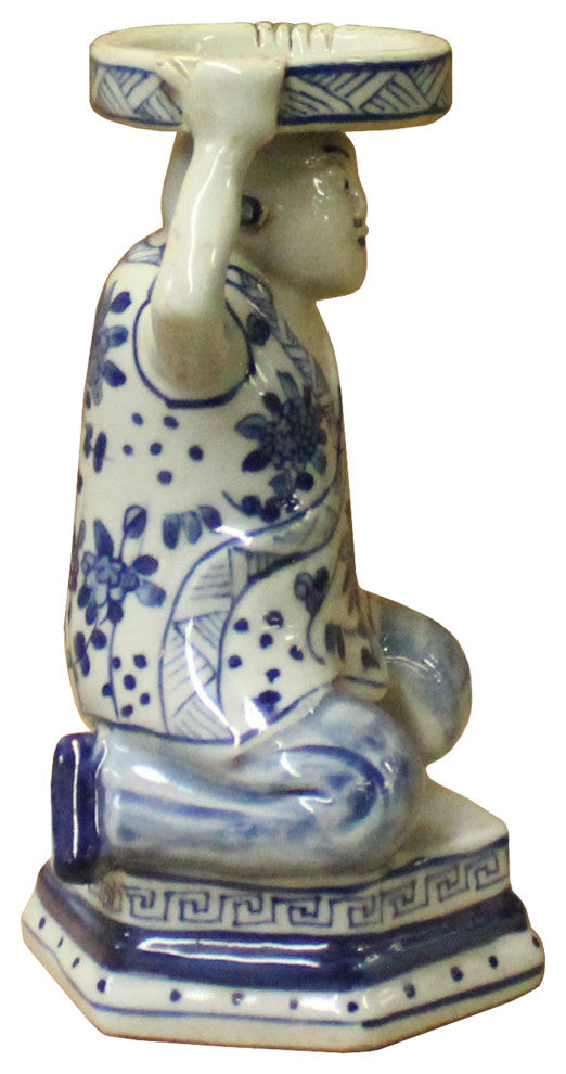 Oriental Vintage Ceramic Blue White Man Holding Dish Figure Hws1118