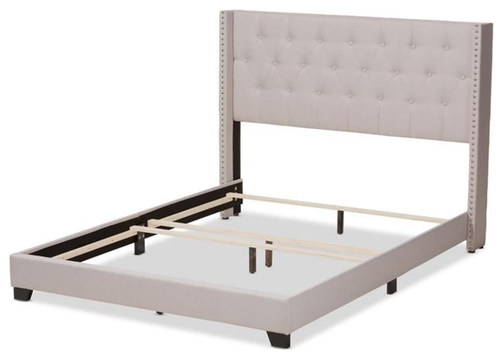 Brady Modern and Contemporary Beige Fabric Upholstered King Size Bed