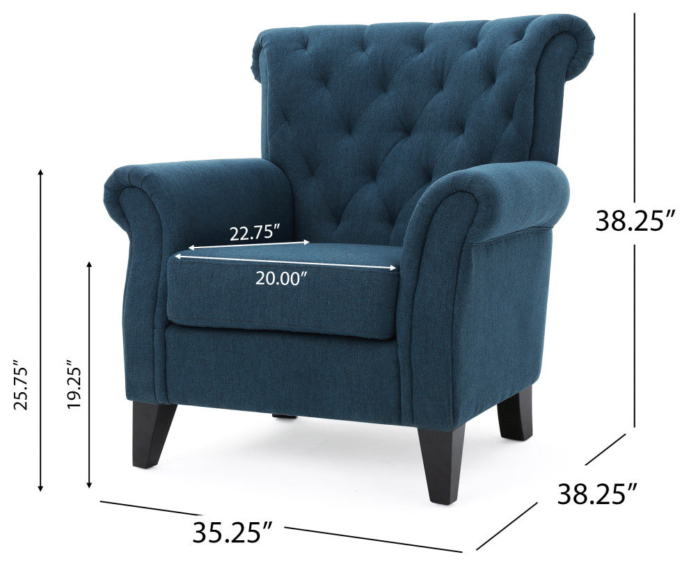 GDF Studio Nowell Contemporary Fabric Tufted Chair, Dark Blue