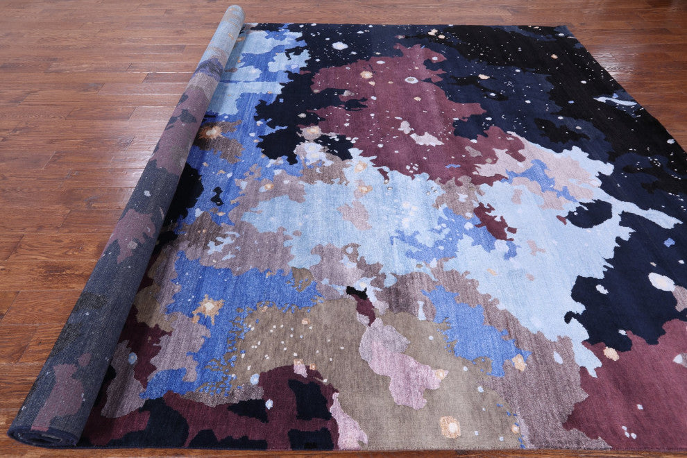 9' 0" X 11' 9" Contemporary Hand Knotted Wool and Silk Galaxy Design Rug Q6166
