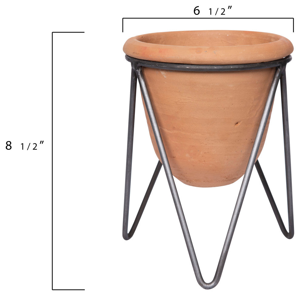 Terracotta Pot With Metal Stand, 2-Piece Set
