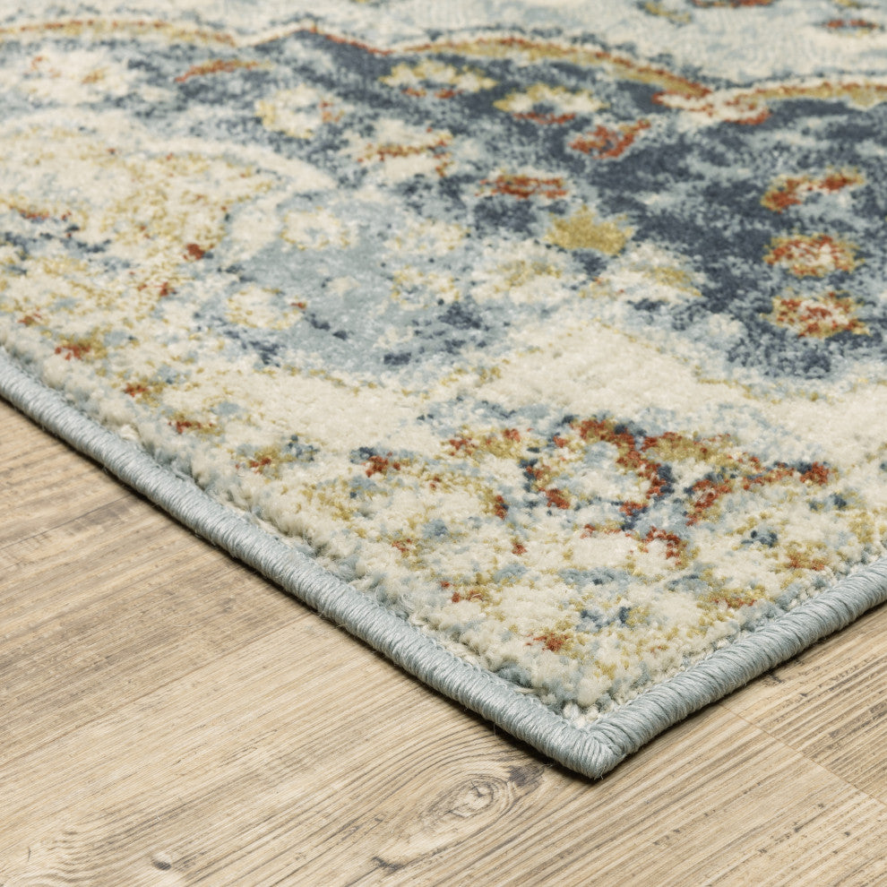 Bastian Vintage Medallion Blue/ Multi Indoor Area Rug, Blue, 1'10"x7'3"