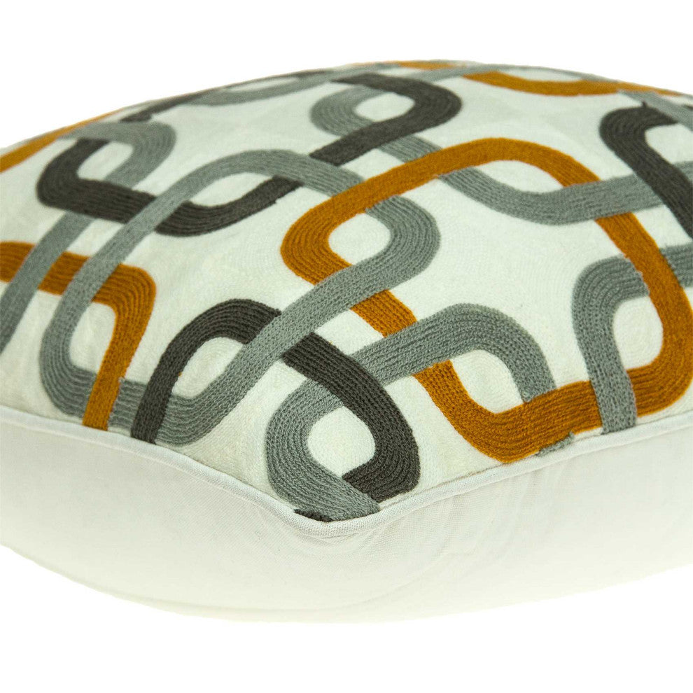 HomeRoots 20" x 7" x 20" Cool Gray and Orange Pillow Cover With Down Insert