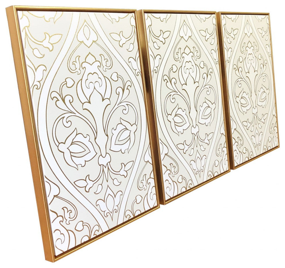 Baroque Inspired Triptych Gold Framed Canvas Wall Art Set