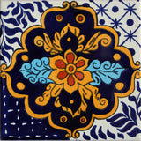 4-Piece Cajeme Talavera Mexican Tile, 6x6"