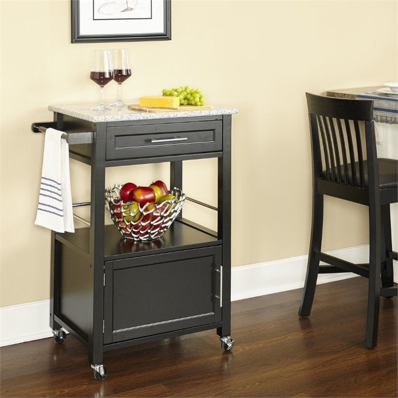Mitchell Black Kitchen Cart With Granite Top Black