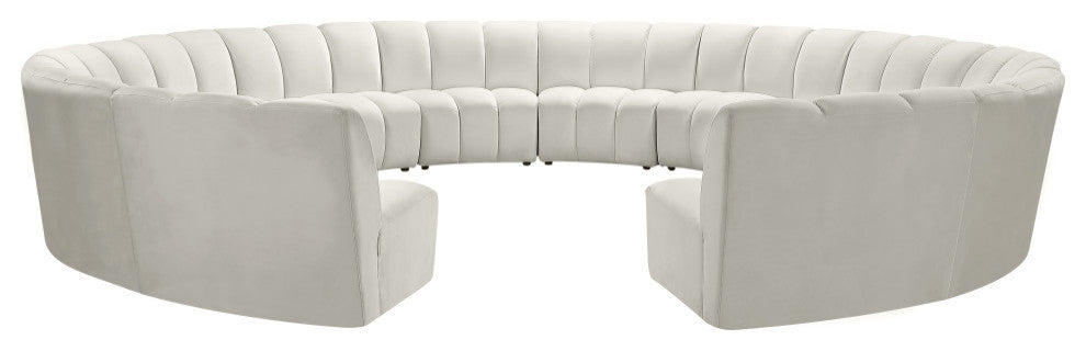 Infinity Channel Tufted Velvet Modular Chair, Cream, 12 Piece