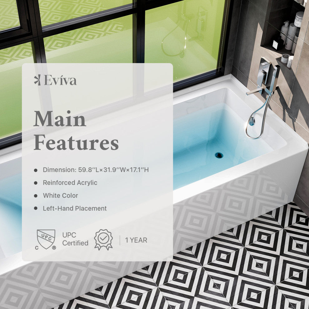 Eviva Nova Alcove 60" Acrylic Bathtub with Right Hand Drain