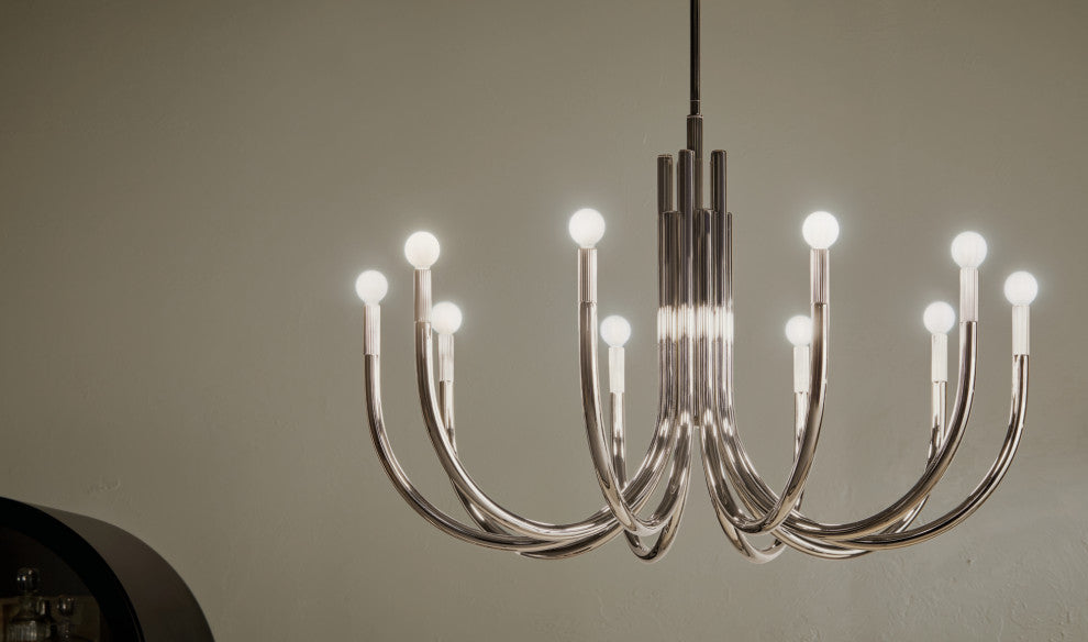Odensa 10 Light Chandelier 1 Tier Large, Champagne Bronze, Polished Nickel