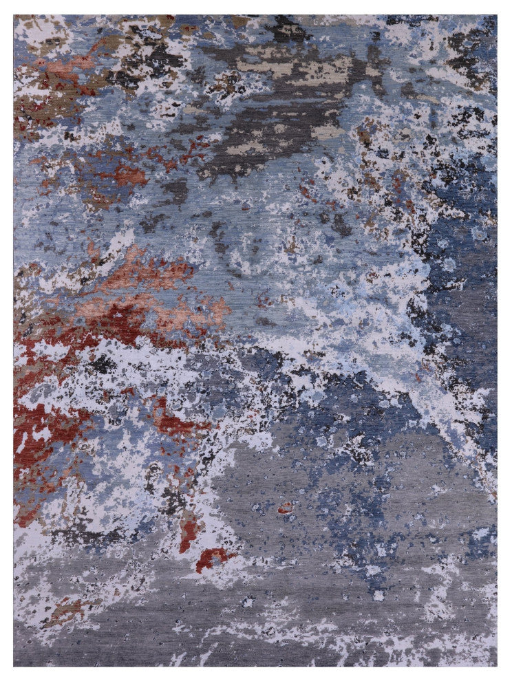 Modern Handmade Wool and Silk Rug 9' 0" X 12' 0" Q7198