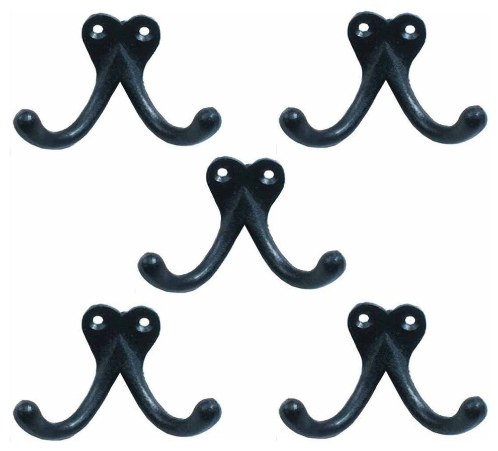 Double Wall Hook Black Wrought Iron Hat and Coat Hook - Set of 5