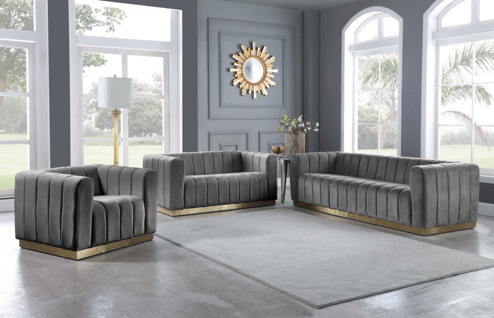 Marlon Velvet Upholstered Chair, Gray