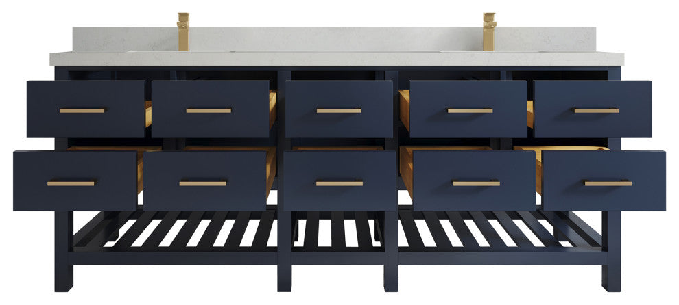 Parker 84 Double Sink Bath Vanity in Navy Blue  2" Carrara Quartz