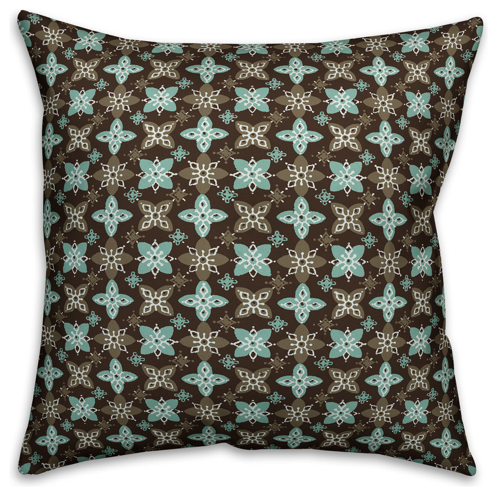 Folk Floral Pattern, Blue and Brown Throw Pillow, 20"x20"