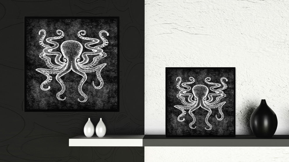 Octopus Animal Black Canvas Print, Custom Picture Frame, 20"x20"