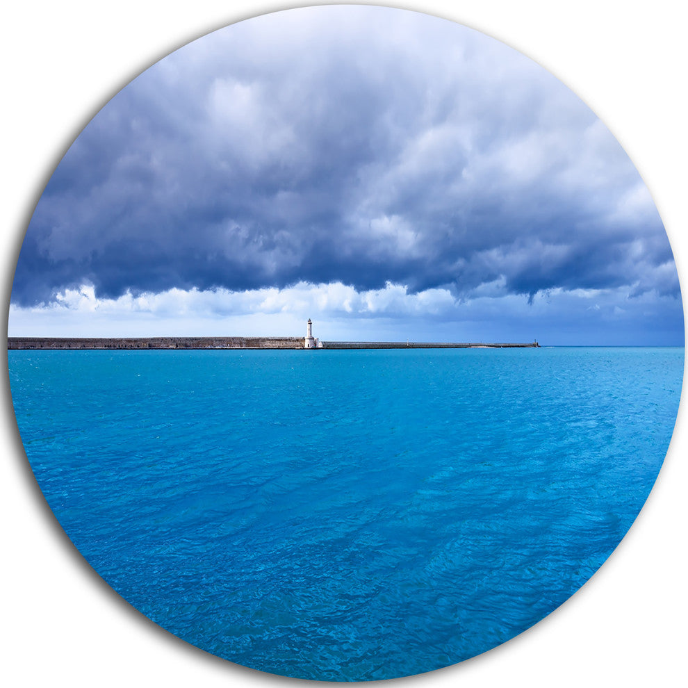 Livorno Port Lighthouse, Seascape Photo Round Metal Wall Art, 23"