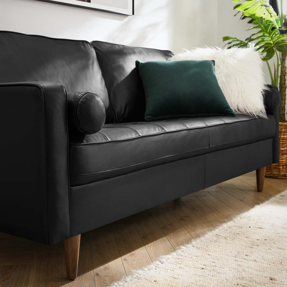 Valour Leather Sofa, Black