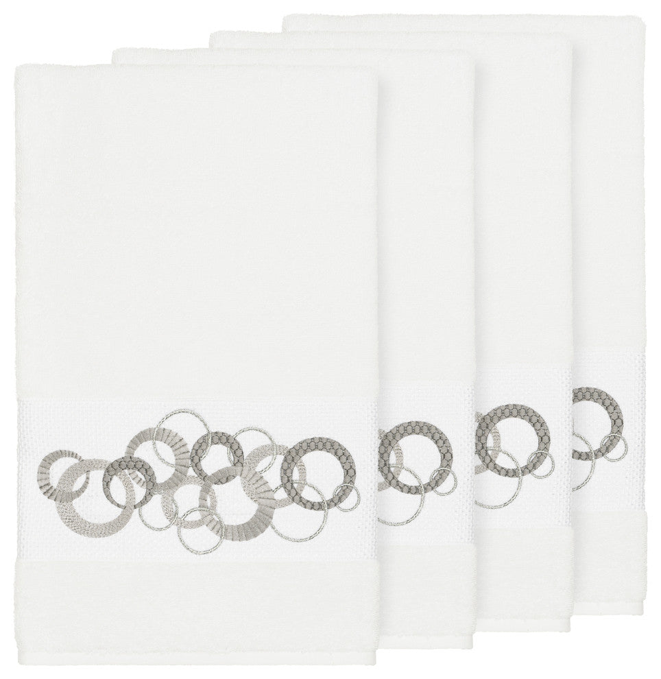 Linum Home Textiles Annabelle Embellished, White, Bath Towel, 4-Piece Set