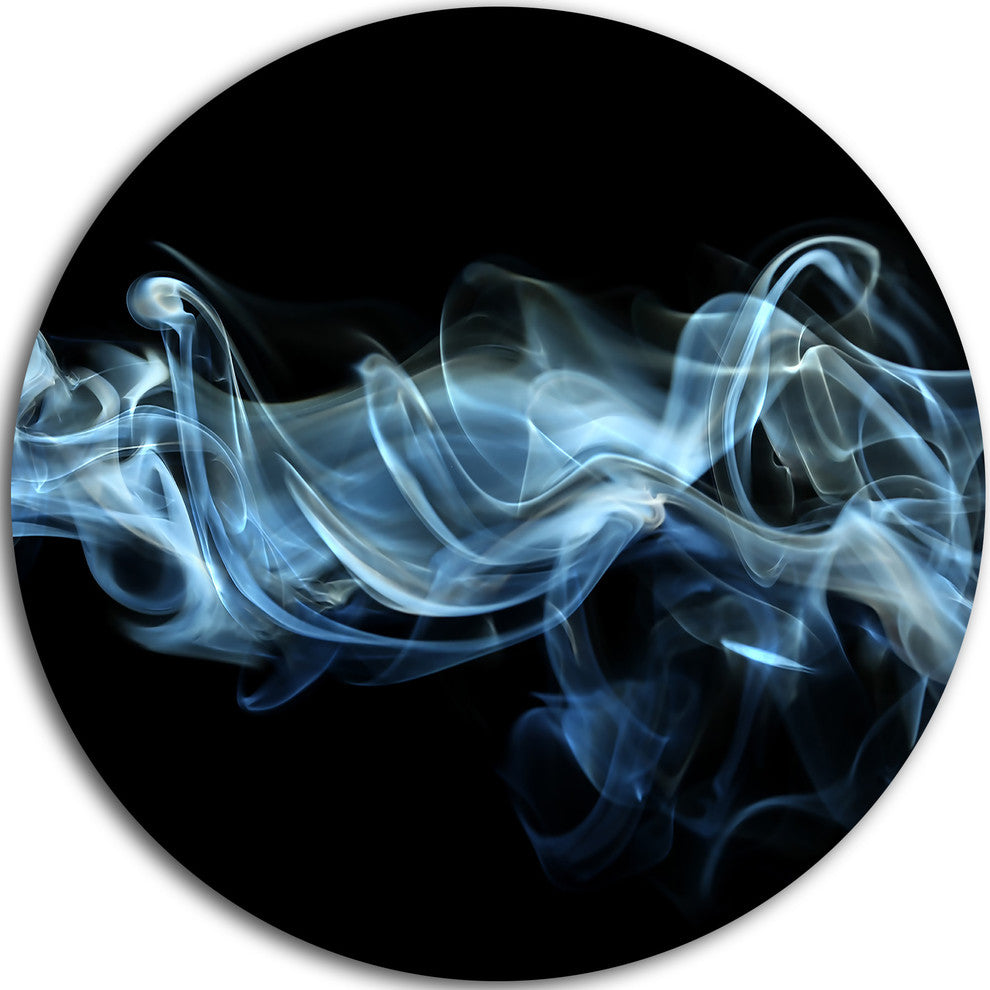 Blue Smoke In Black, Abstract Digital Art Disc Metal Wall Art, 36"