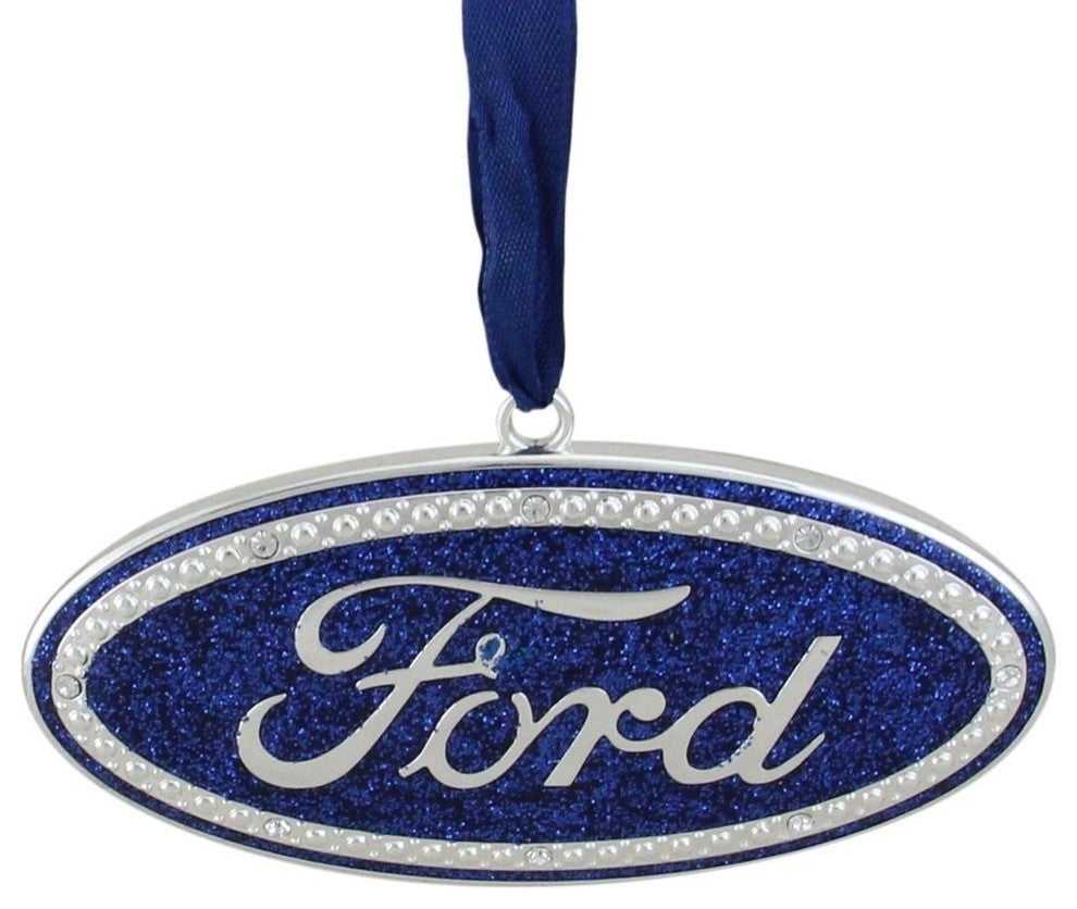 4" Officially Licensed Blue "Ford" Logo Silver Plated Christmas Tree Ornament