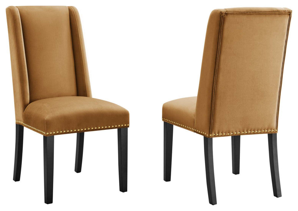 Baron Performance Velvet Dining Chairs, Set of 2, Cognac