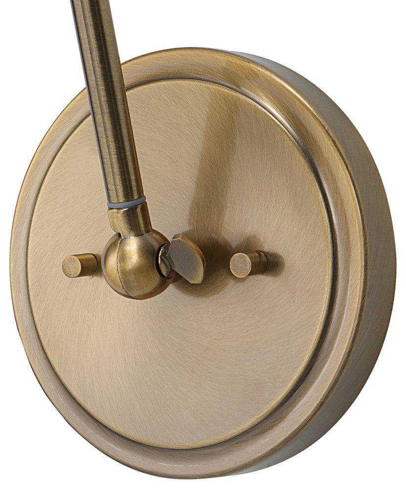Traditional Antiqued Brass Library Wall Sconce Reading Adjustable Arm Shade