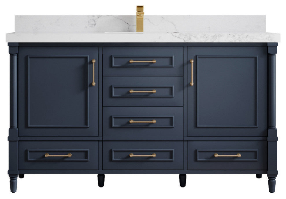 Aberdeen 60 Single Bathroom Vanity in Hale Navy Blue  2" Calacatta Nuvo