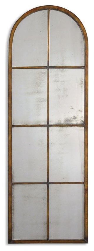 Luxe Tall Antiqued Glass Arch Wall Mirror 50 in Slim 16.5 in Wide Rustic Window