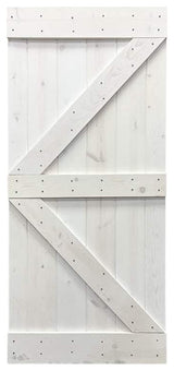 Stained Solid Pine Wood Sliding Barn Door, White, 38"x84", K Series