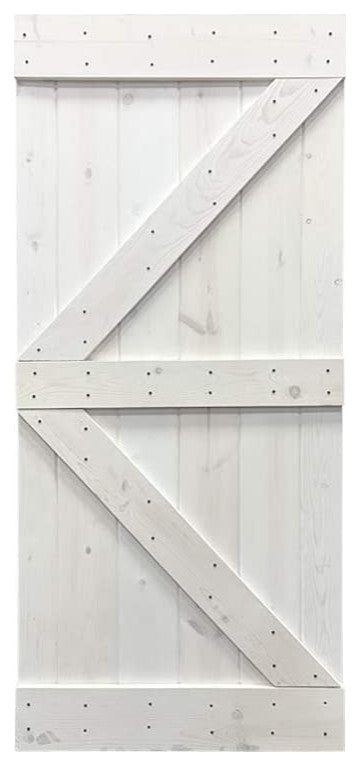 Stained Solid Pine Wood Sliding Barn Door, White, 38"x84", K Series
