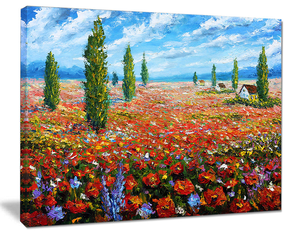 "Red Poppies Field Watercolor" Flower Canvas Wall Art, 20"x12"