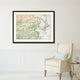 Europe, Asia Vintage Map Print On Canvas With Picture Frame 28" X 37"