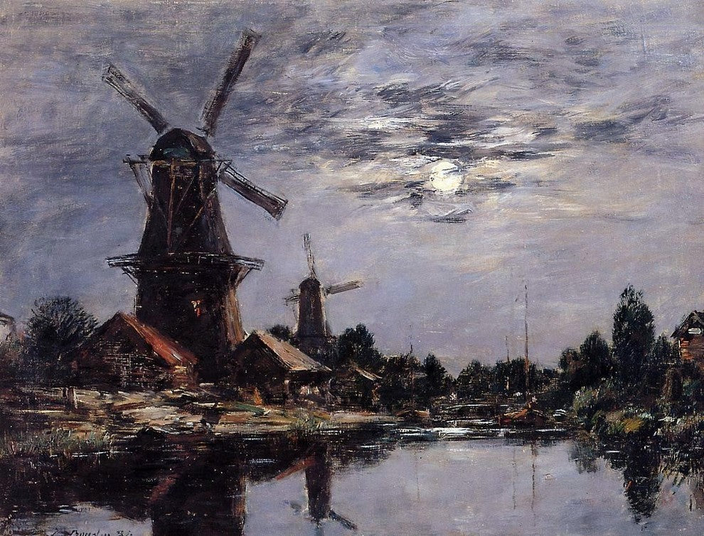 Eugene-Louis Boudin Windmills and Canel near Dordrecht Gallery Wrapped Canvas