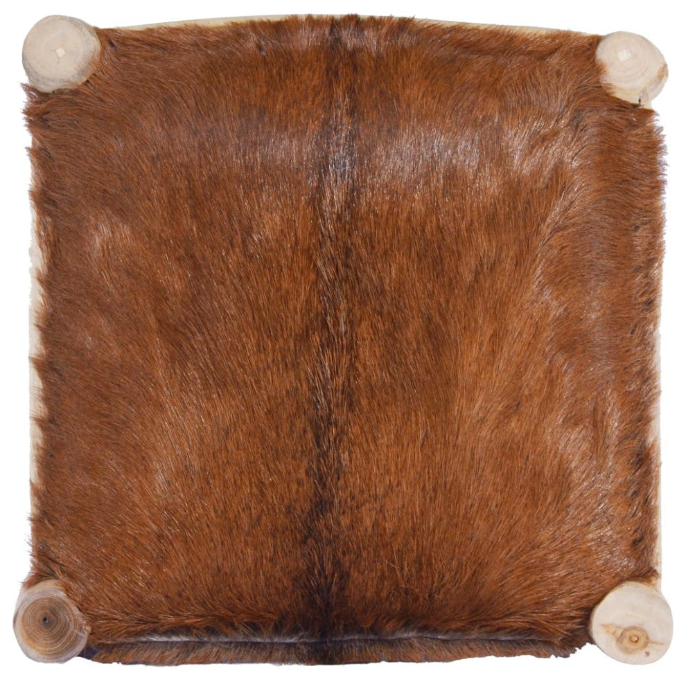 vidaXL Bar Stool Real Goat Leather and Solid Teak Wood
