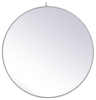 Elegant Decor Eternity 39" Round Mid Century Metal Frame Hooked Mirror in Silver